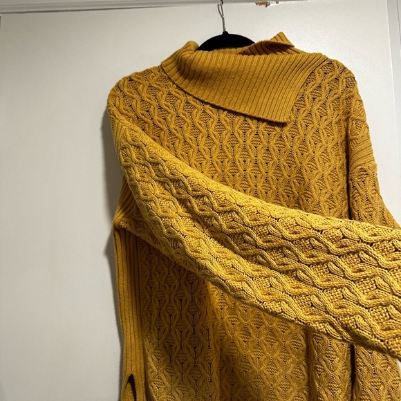 Jeanne Pierre Large Yellow Mixed Cable Knit Cowl Neck Sweater Pullover Sweater. - Picture 9 of 14